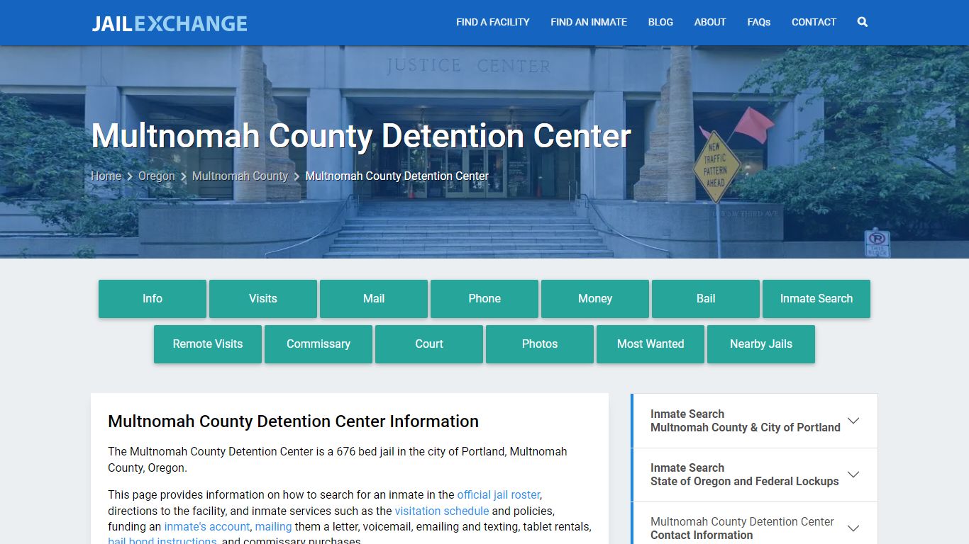 Multnomah County Detention Center, OR Inmate Search, Information